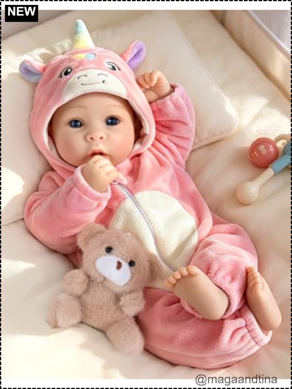 17" Realistic Baby Doll with Soft Vinyl Head, Cloth Body, Pretend Play Set